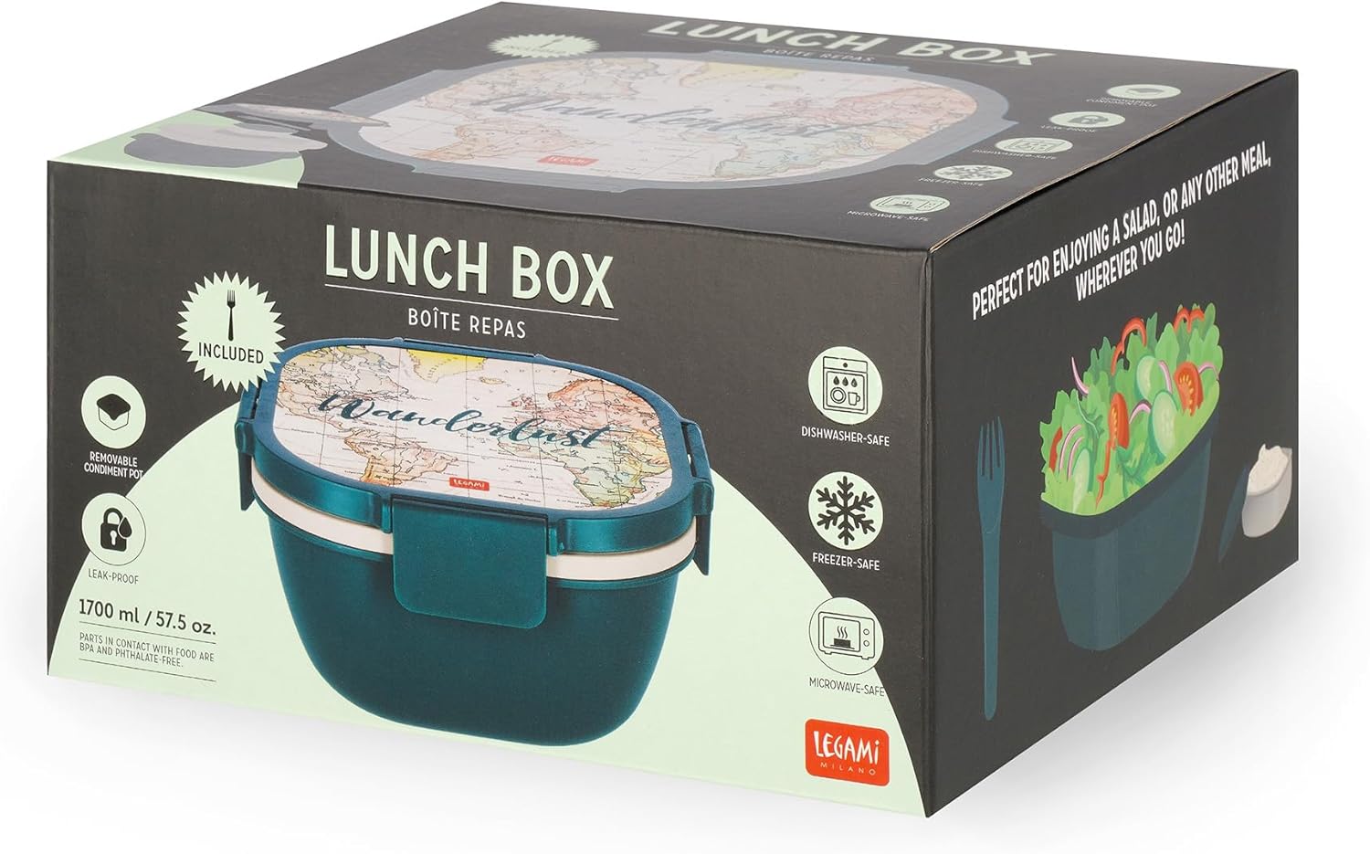 LEGAMI LBS0001 Lunch Box, Polypropylene, Silicone, polyethylene, Green