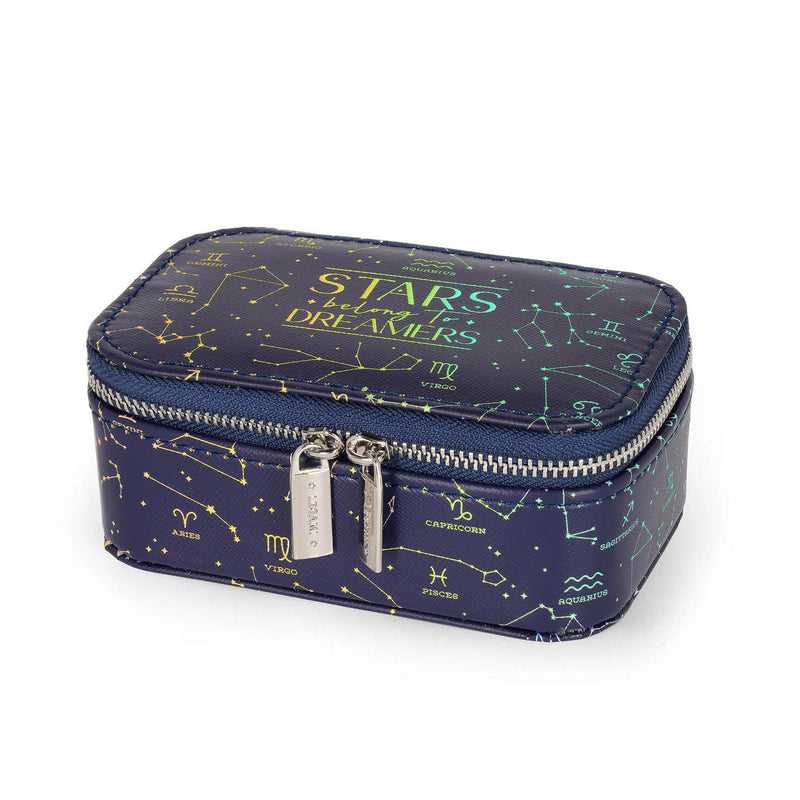 Legami - Bling Queen Jewellery Box, Stars Theme, Mini Size, Zip Closure, 3 Compartments, Interior Lined with Soft Velvet, 13 x 5.5 x 9 cm