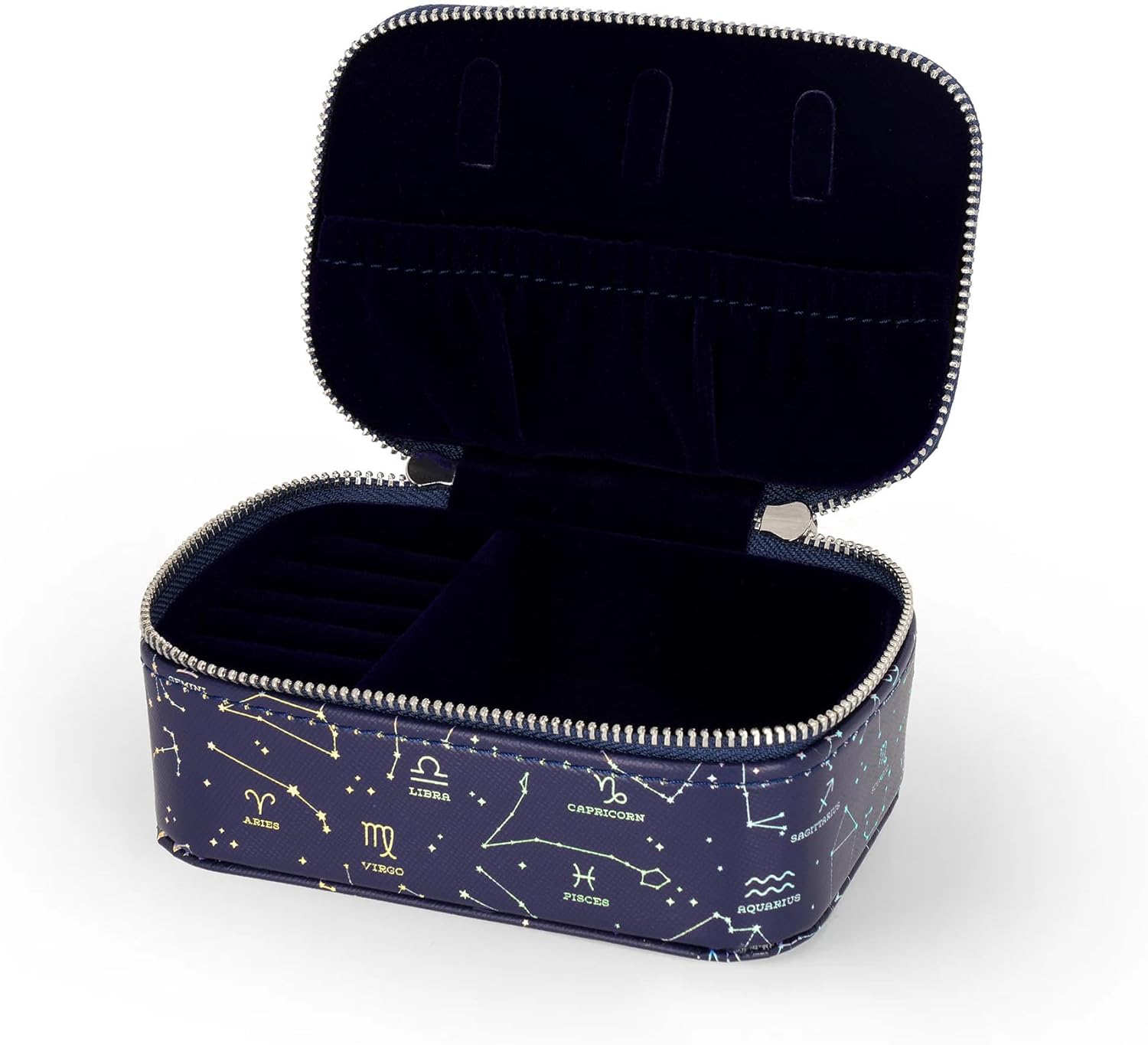 Legami - Bling Queen Jewellery Box, Stars Theme, Mini Size, Zip Closure, 3 Compartments, Interior Lined with Soft Velvet, 13 x 5.5 x 9 cm