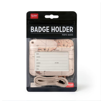 Legami - Neck ID Badge Holder, 1 Clear Window, Card Slots, Drawstring with Carabiner, Closure with Safety Clip, Perfect for Nurses, 4.1 x 3.5 Inch, Travel Theme