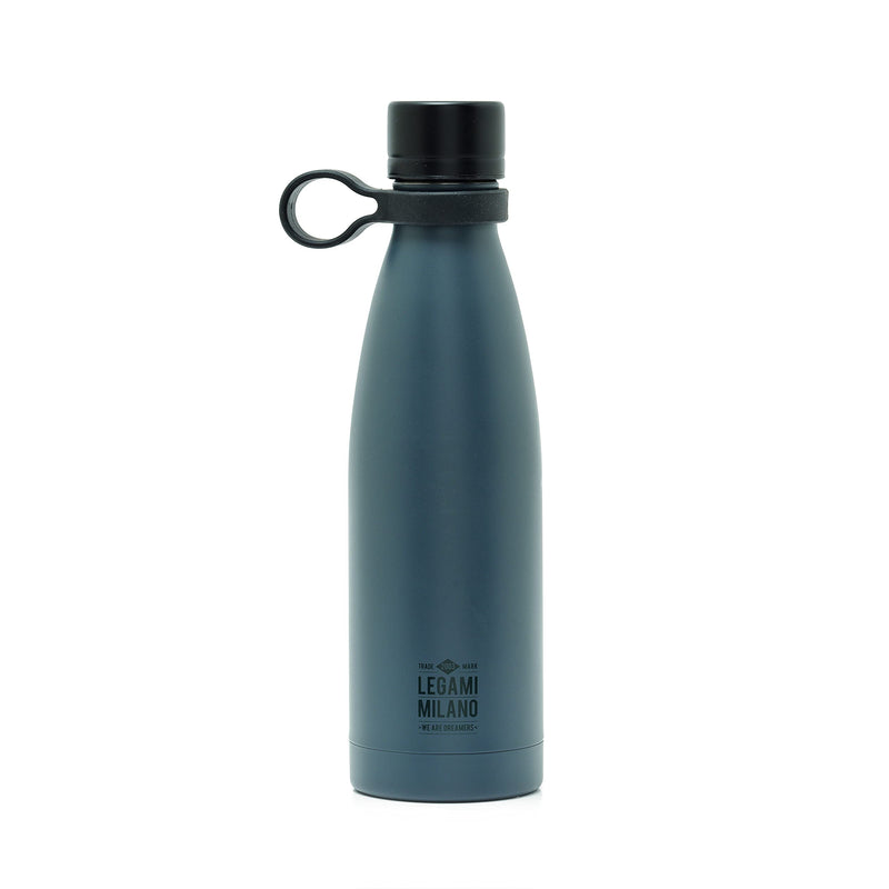 Legami - Hot&Cold, Bouteille Thermique 500 ml, Ø 7 cm, Légère et résistante, fermeture hermétique, poignée en silicone amovible, variante noire, sans BPA et phtalates