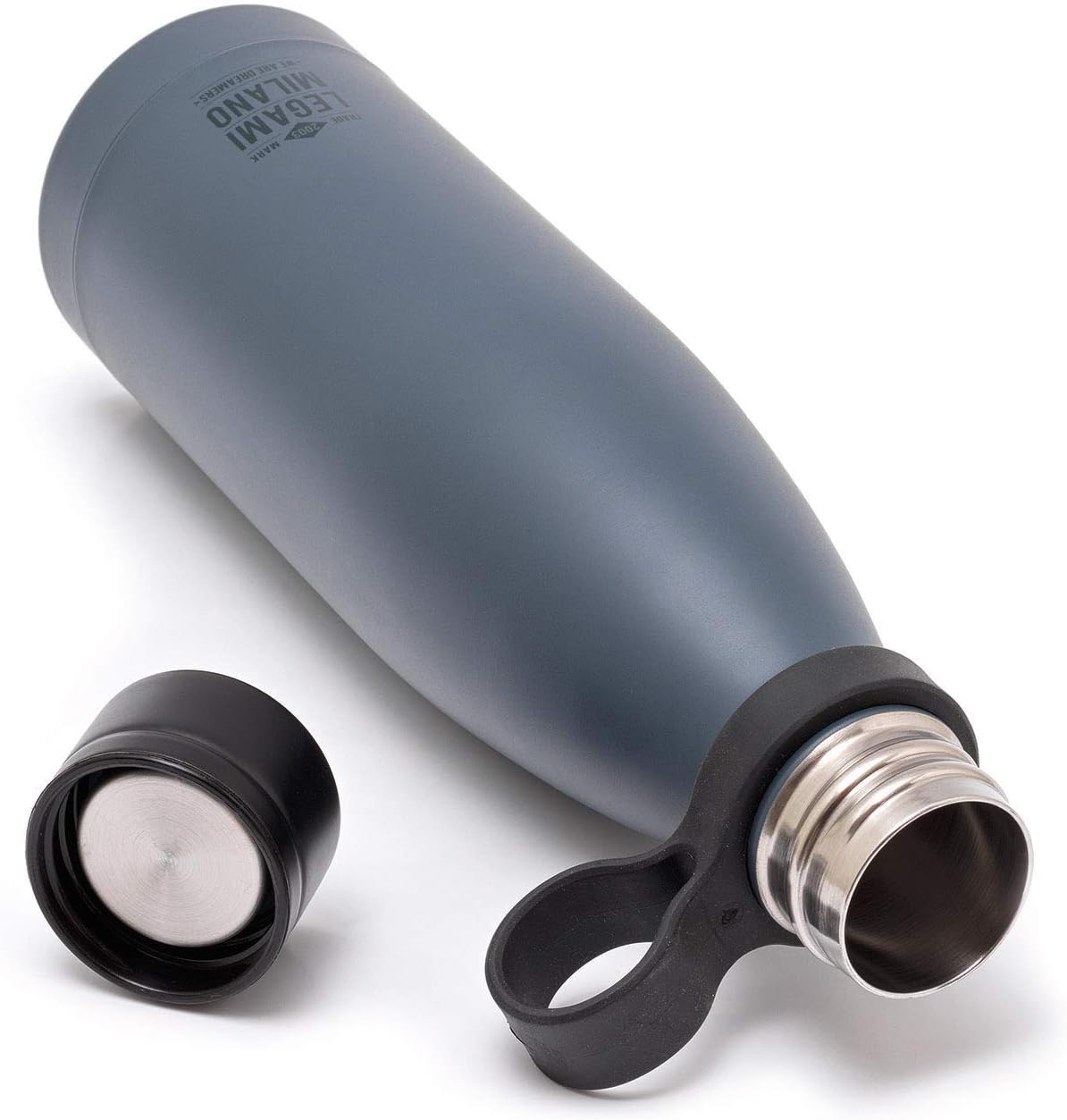 Legami - Hot&Cold, Bouteille Thermique 500 ml, Ø 7 cm, Légère et résistante, fermeture hermétique, poignée en silicone amovible, variante noire, sans BPA et phtalates