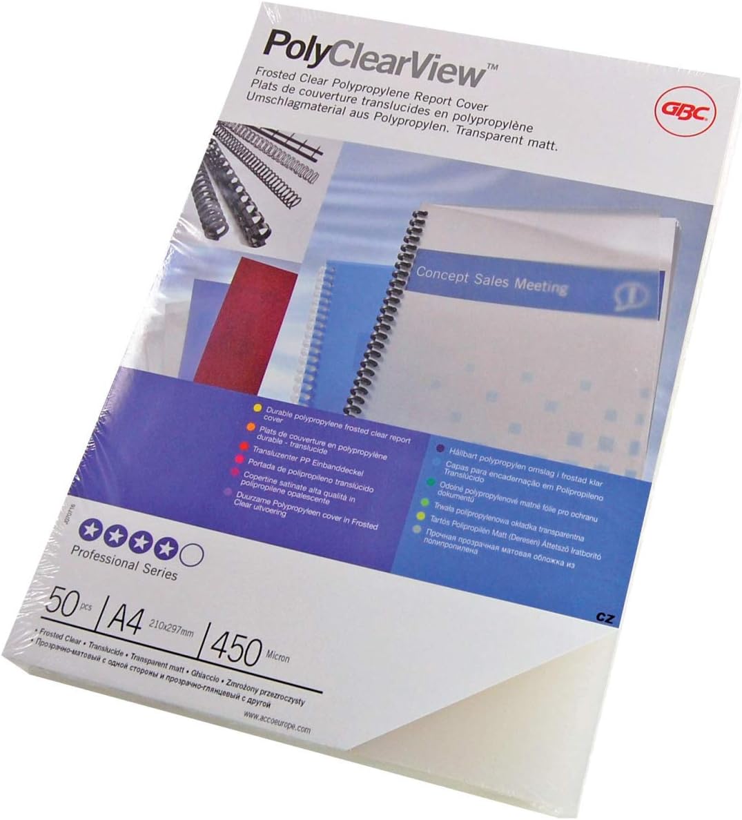 GBC PolyClearView Binding Covers, 450 micron, A4, Frost, Pack of 50, IB387159