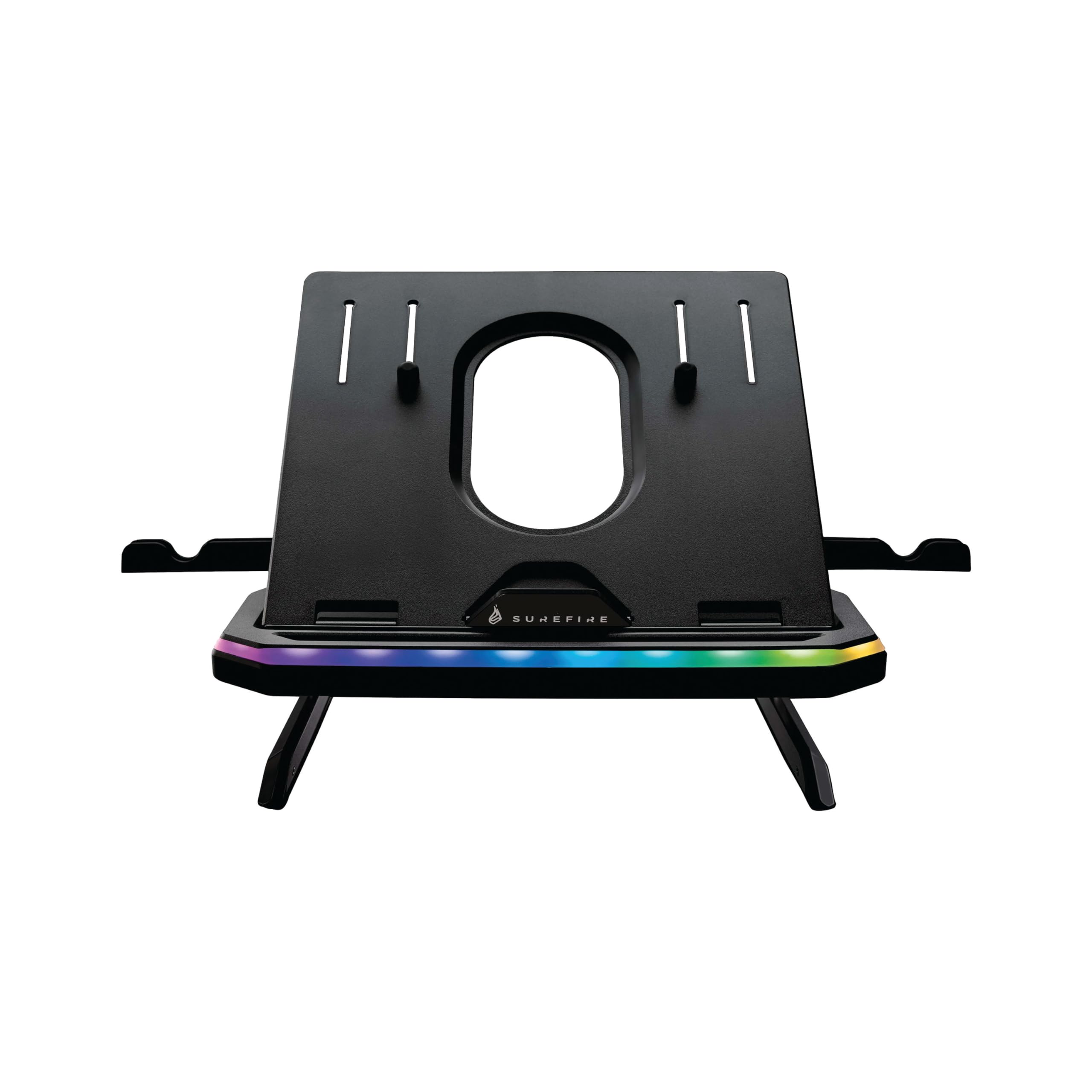 Surefire Portus X1 Gaming Laptop Stand, Notebook Stand Height Adjustable with RGB Lighting, Holder for 10, 17.3 Inch Laptops, Tablet Riser with Ventilation for Desk X1 foldable laptop stand