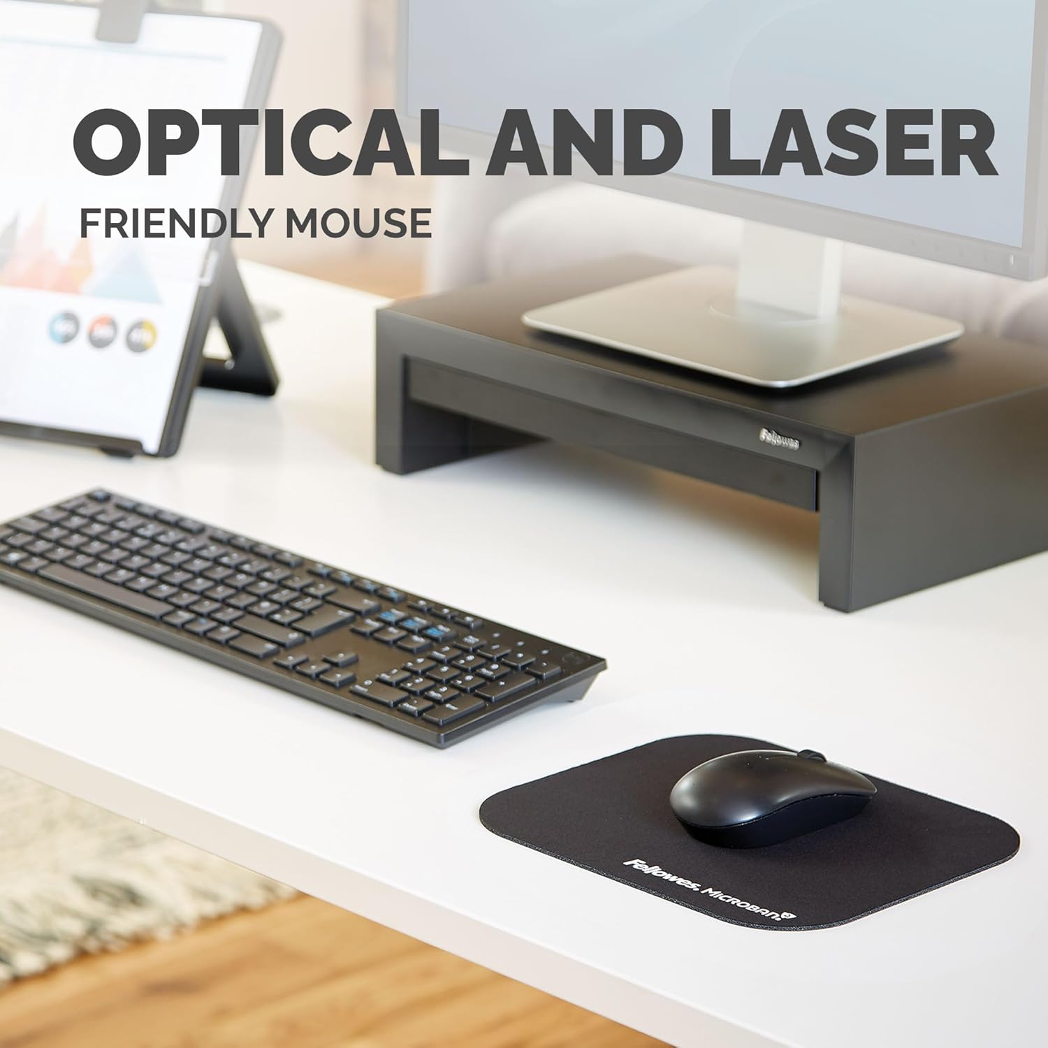 Fellowes Mouse Mat with Non-Slip Rubber Base - Mouse Pad with Antibacterial Protection - Suitable for Both Optical and Laser Mice - 199 x 232 x 2mm