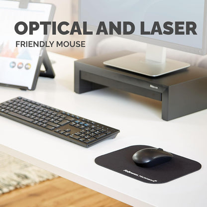 Fellowes Mouse Mat with Non-Slip Rubber Base - Mouse Pad with Antibacterial Protection - Suitable for Both Optical and Laser Mice - 199 x 232 x 2mm