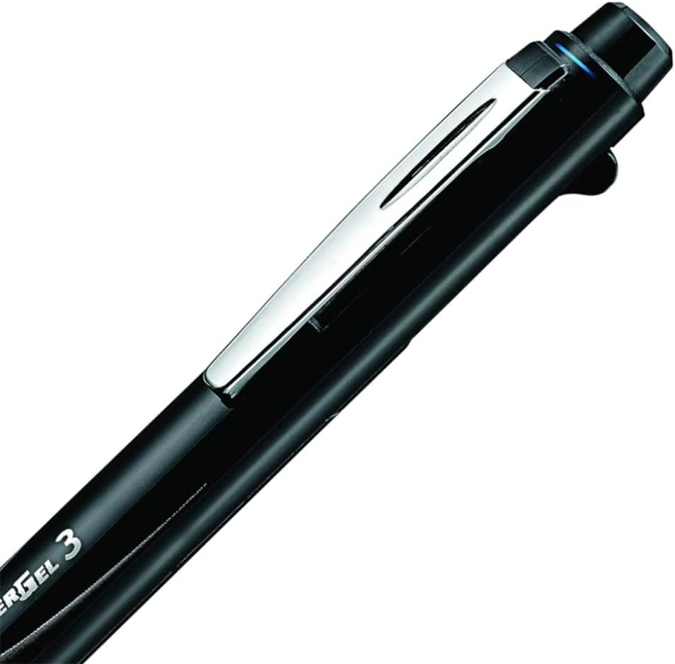 Pentel EnerGel 3 Multi-Function, 3-Ink Gel Pen, (0.5mm) Fine Line, Black Barrel - BLC35A (Pack of 12