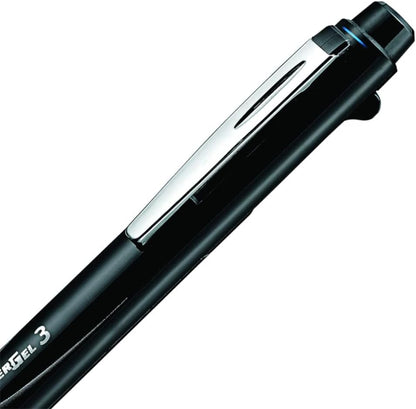Pentel EnerGel 3 Multi-Function, 3-Ink Gel Pen, (0.5mm) Fine Line, Black Barrel - BLC35A (Pack of 12