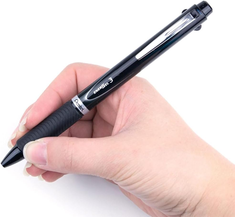 Pentel EnerGel 3 Multi-Function, 3-Ink Gel Pen, (0.5mm) Fine Line, Black Barrel - BLC35A (Pack of 12