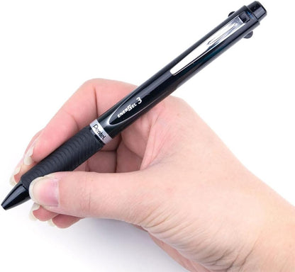 Pentel EnerGel 3 Multi-Function, 3-Ink Gel Pen, (0.5mm) Fine Line, Black Barrel - BLC35A (Pack of 12