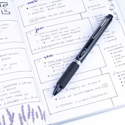 Pentel EnerGel 3 Multi-Function, 3-Ink Gel Pen, (0.5mm) Fine Line, Black Barrel - BLC35A (Pack of 12