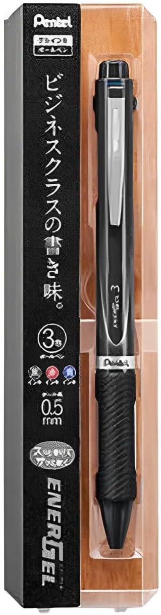 Pentel EnerGel 3 Multi-Function, 3-Ink Gel Pen, (0.5mm) Fine Line, Black Barrel - BLC35A (Pack of 12