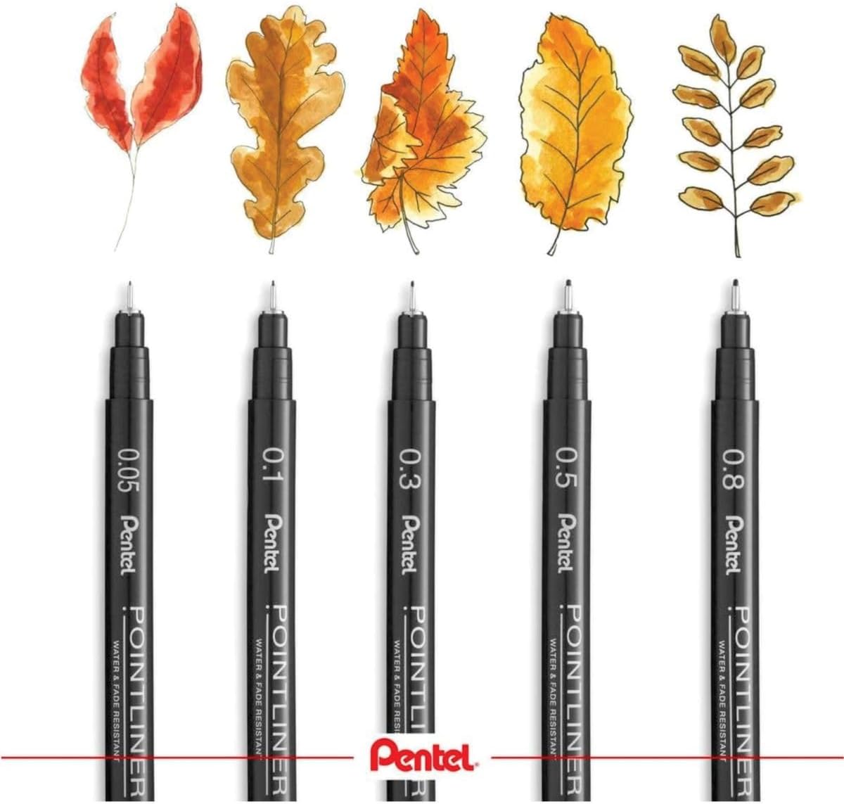Pentel Arts Pointliner, 0.05mm Tip, Black Pigment ink, Pack of 12 pens