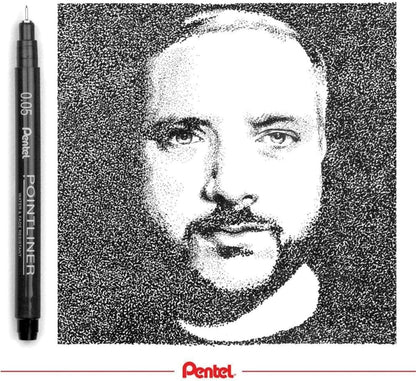 Pentel Arts Pointliner, 0.05mm Tip, Black Pigment ink, Pack of 12 pens