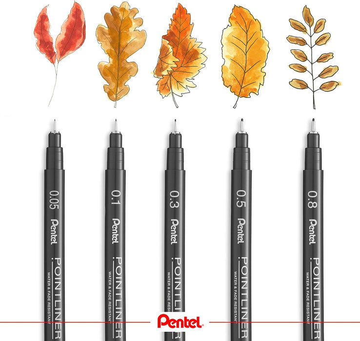 Pentel - S20P Pointliner Pigment Liner Technical Drawing Fineliner Pen - 0.1mm - Black Ink - Pack of 12