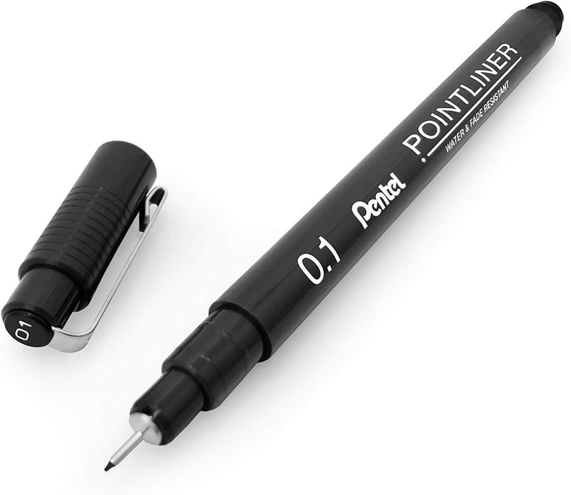 Pentel - S20P Pointliner Pigment Liner Technical Drawing Fineliner Pen - 0.1mm - Black Ink - Pack of 12