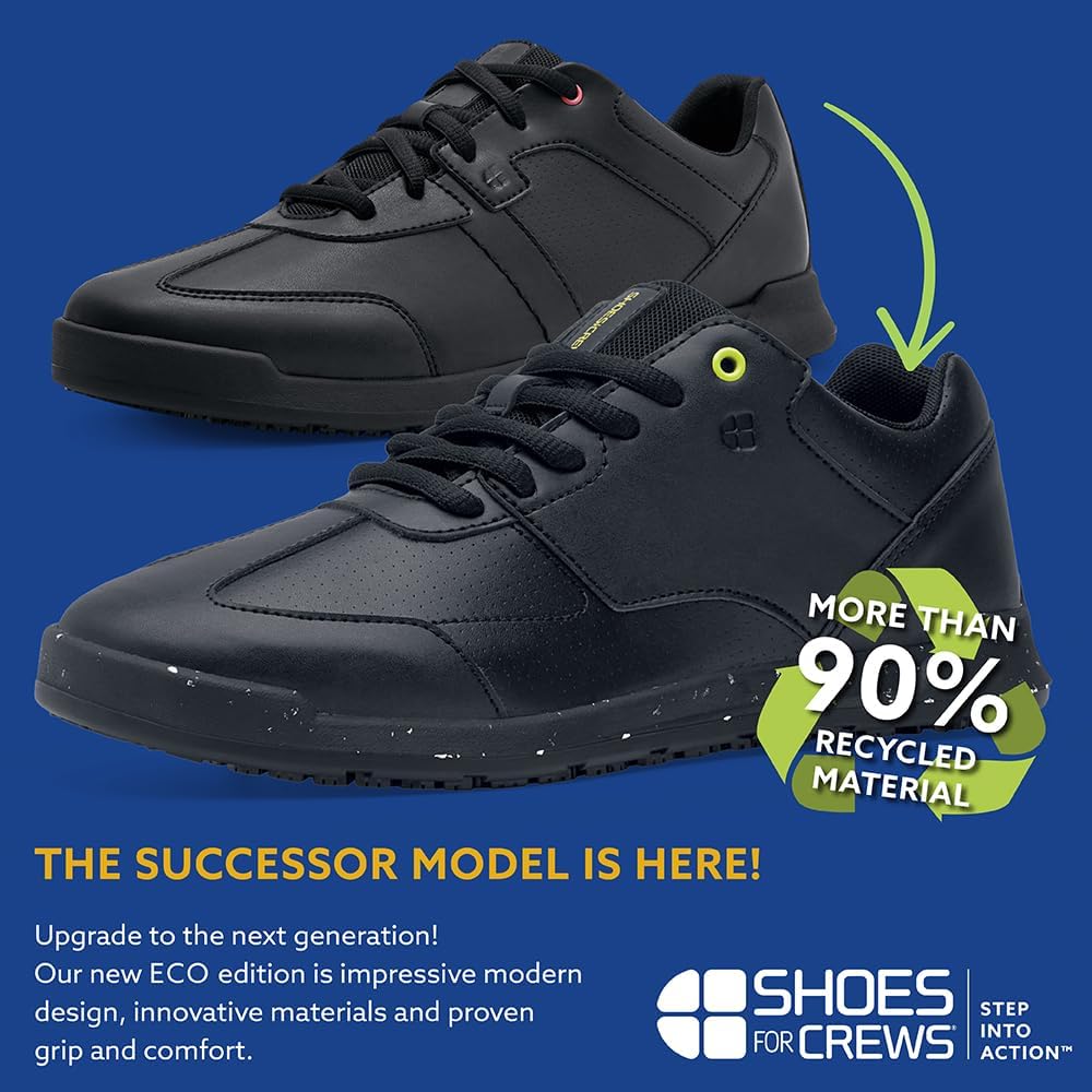 Shoes for Crews Freestyle II, Shoes for Men with Slip Resistant Outsole and Trip Protection, Water Repellent Men's Trainers, Vegan Black
