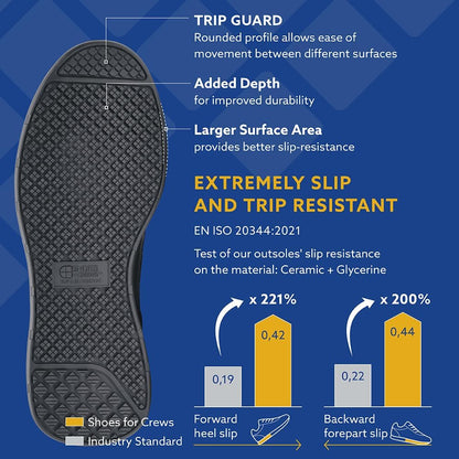 Shoes for Crews Freestyle II, Shoes for Men with Slip Resistant Outsole and Trip Protection, Water Repellent Men's Trainers, Vegan Black