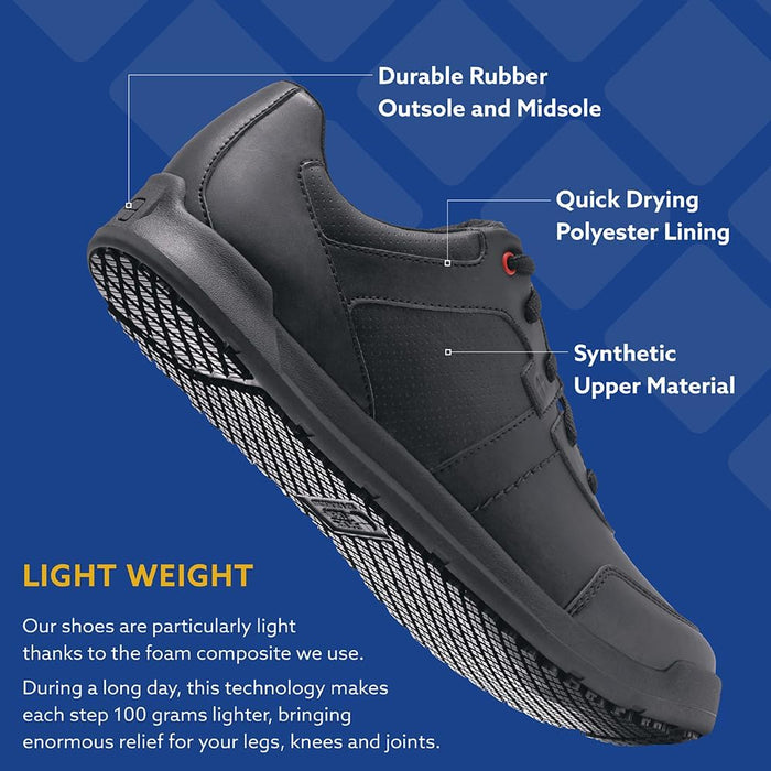 Shoes for Crews Freestyle II, Shoes for Men with Slip Resistant Outsole and Trip Protection, Water Repellent Men's Trainers, Vegan Black