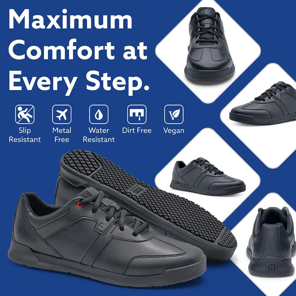 Shoes for Crews Freestyle II, Shoes for Men with Slip Resistant Outsole and Trip Protection, Water Repellent Men's Trainers, Vegan Black