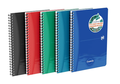 Oxford Oceanis - Cuaderno de espiral (A5, 5 unidades, plástico reciclado del mar, 180 páginas, 5 colores)