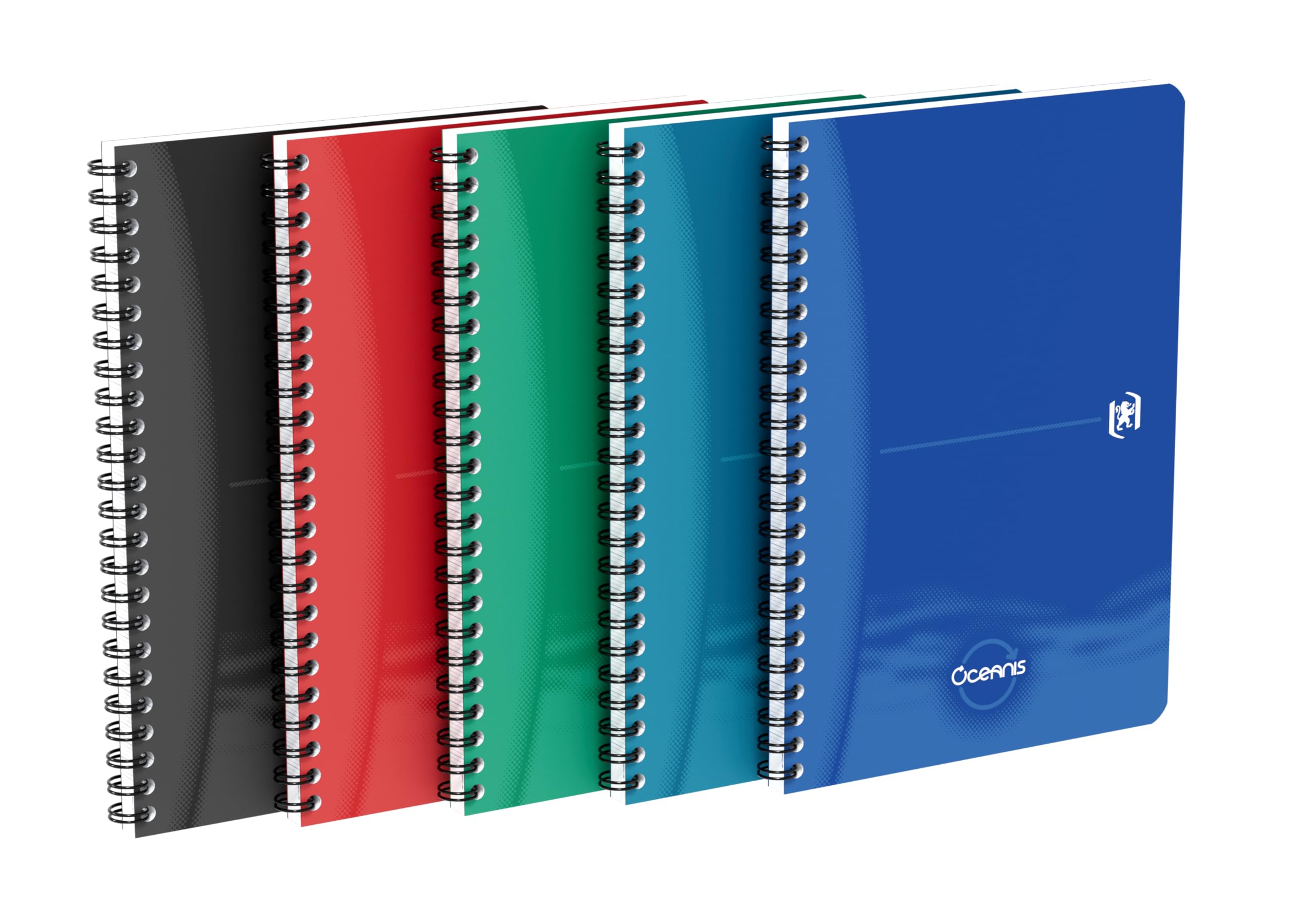 Oxford Oceanis - Cuaderno de espiral (A5, 5 unidades, plástico reciclado del mar, 180 páginas, 5 colores)