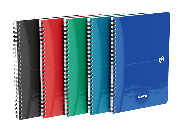 Oxford Oceanis - Cuaderno de espiral (A5, 5 unidades, plástico reciclado del mar, 180 páginas, 5 colores)