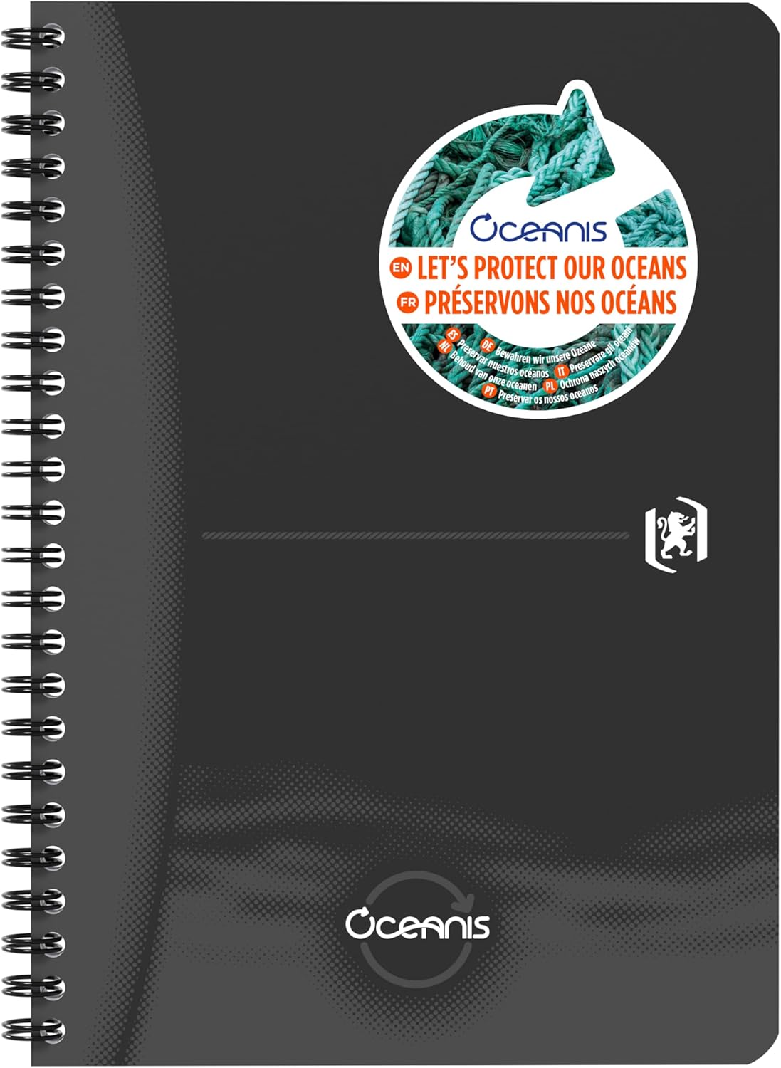 Oxford 1 x A5 Ruled Spiral Notebook Oceanis Recycled Plastic from the Sea 180 Pages Black