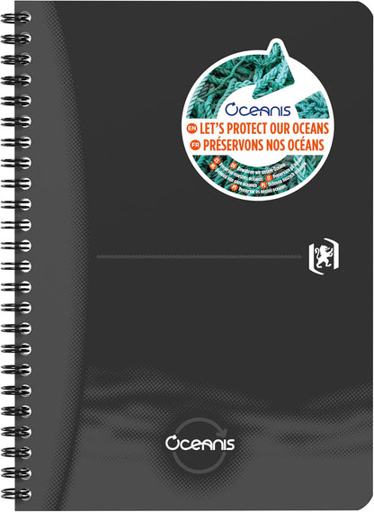 Oxford 1 x A5 Ruled Spiral Notebook Oceanis Recycled Plastic from the Sea 180 Pages Black