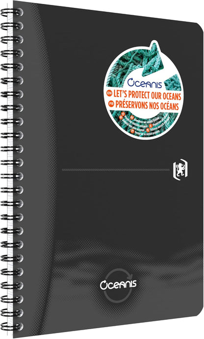 Oxford 1 x A5 Ruled Spiral Notebook Oceanis Recycled Plastic from the Sea 180 Pages Black