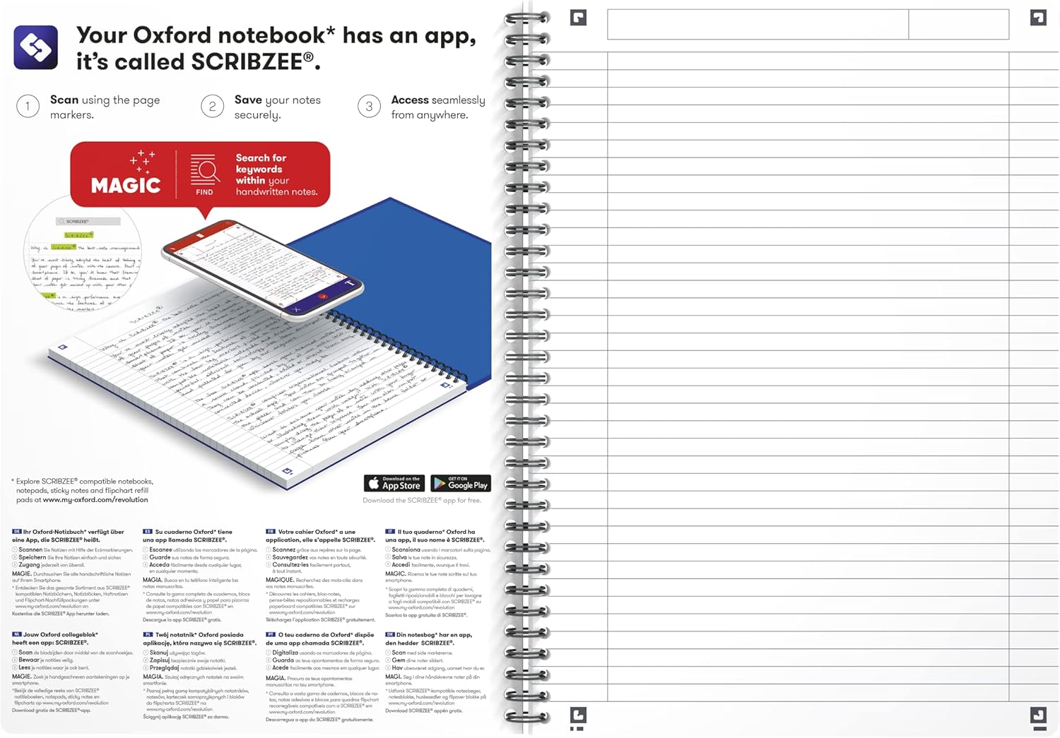 Oxford 1 x A4 Ruled Spiral Notebook - Oceanis Recycled Plastic from the Sea - 180 Pages - Black