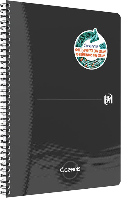 Oxford 1 x A4 Ruled Spiral Notebook - Oceanis Recycled Plastic from the Sea - 180 Pages - Black