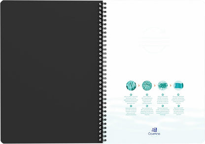 Oxford 1 x A4 Ruled Spiral Notebook - Oceanis Recycled Plastic from the Sea - 180 Pages - Black
