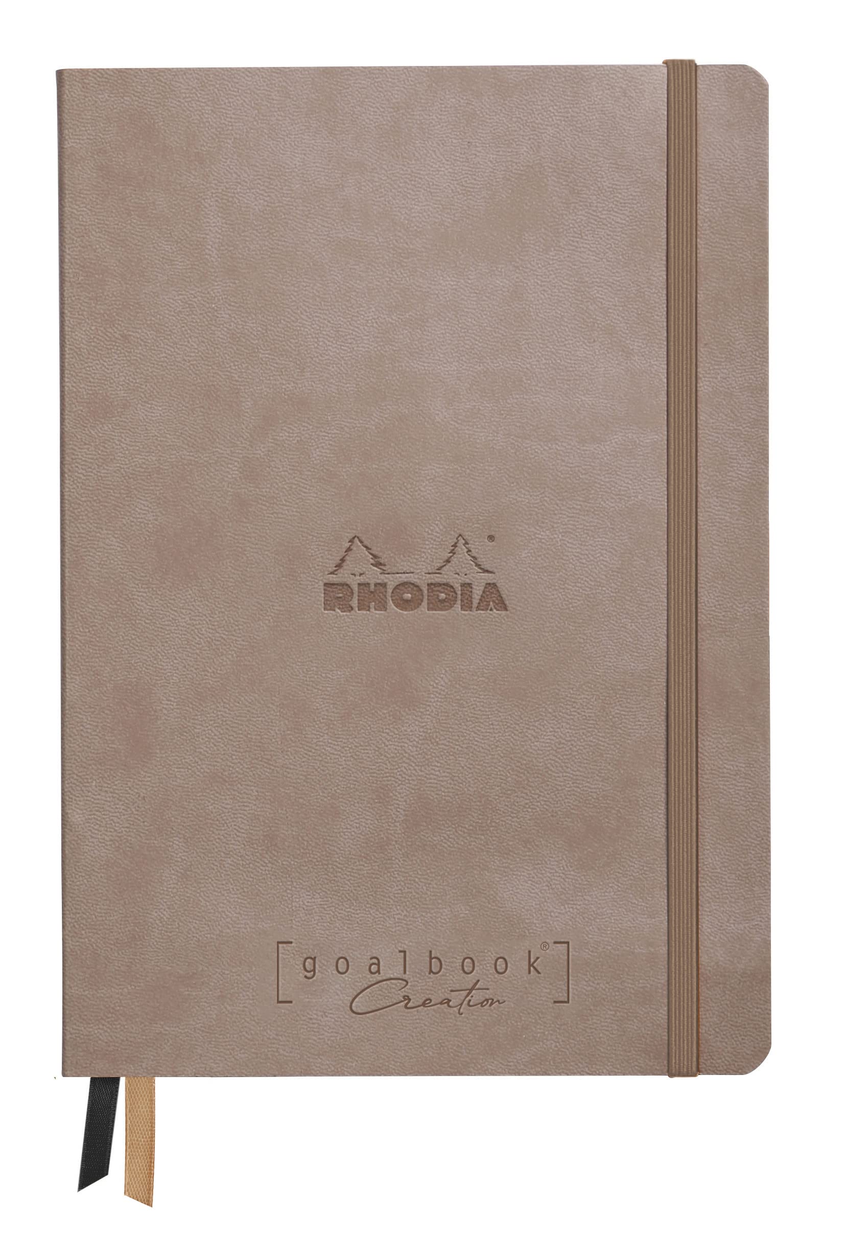 Clairefontaine ES RHODIA 194441C - Bullet Journal Goalbook Creation Taupe Cuaderno rígido - A5 15,5x21x2 cm - Dotted Dot - 160 páginas Maya Smooth Black Paper 120 g/m - 2 Ribbons