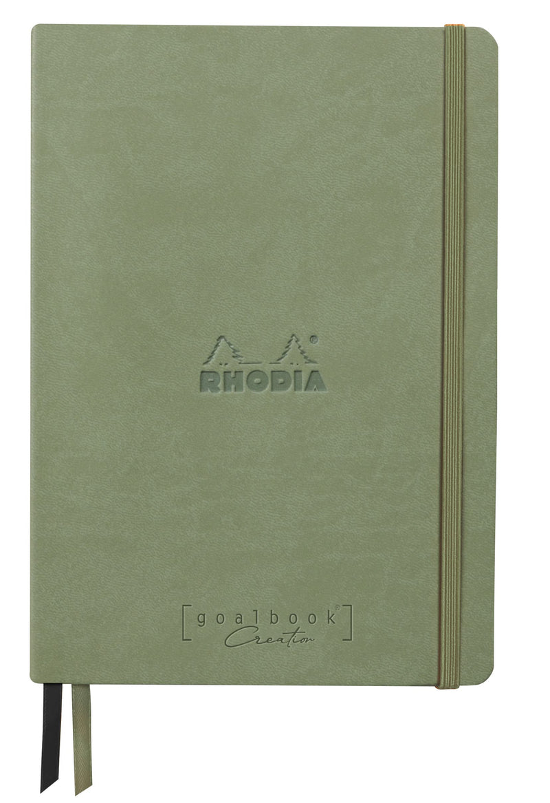 Clairefontaine ES RHODIA 194446C - Bullet Journal Goalbook Creation Céladon Cuaderno rígido - A5 15,5x21x2 cm - Dotted Dot - 160 páginas Maya Smooth Black Paper 120 g/m - 2 Ribbons