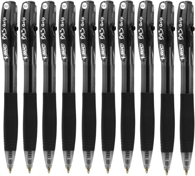 BIC BU3 Comfort Grip - Retractable Ball Pens - 10 Black