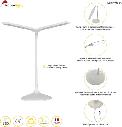 ALBA Lámpara de mesa Archivo 2000 LEDTWIN N Inalámbrica Negro Blanco ABS Plástico 6 W