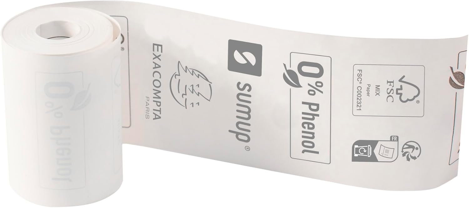 Exacompta SumUp - Ref. 40762E - Box of 20 Thermal Rolls for Credit Card 57x30mm, 1 Thermal ply 55g/m² Phenol-Free, Without Cardboard core, Zero Plastic Waste - Length +/-2m: 9m