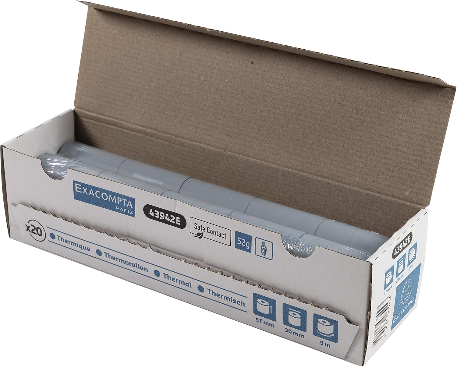 Exacompta - Ref 43942E - Safe Contact Credit Card Machine Rolls - 57mm Wide x 30mm Diameter x 9m in Length, Phenol Free, FSC-Certified Paper - Pack of 20