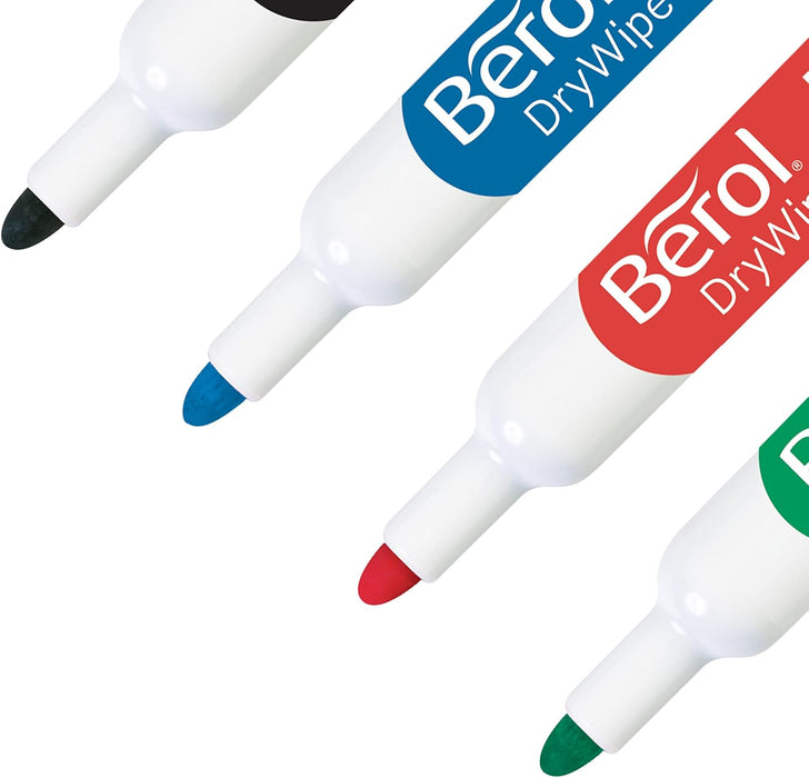 Berol Dry Wipe Whiteboard Marker Pens | Bullet Tip | Assorted Colours | 8 Count Dry Erase Markers