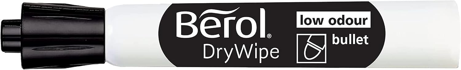 Berol Dry Wipe Whiteboard Marker Pens | Bullet Tip | Black Ink | 12 Count
