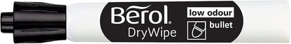 Berol Dry Wipe Whiteboard Marker Pens | Bullet Tip | Black Ink | 12 Count