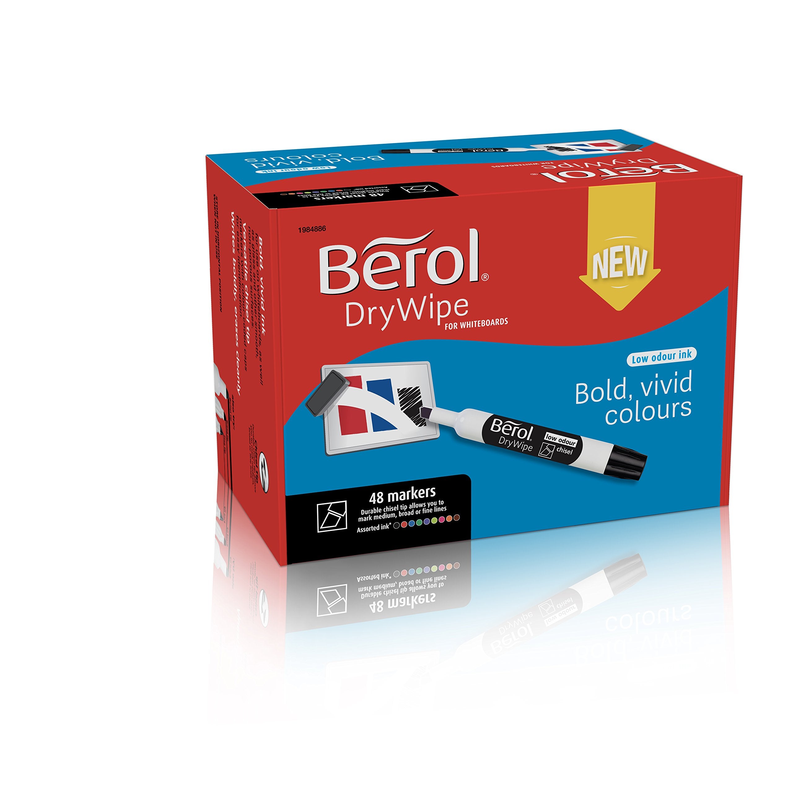Berol Dry Wipe Whiteboard Marker Pens Chisel Tip Assorted Colours 48 Count Dry Erase Markers