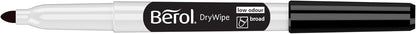 Berol Dry Wipe Whiteboard Marker Pens | Broad Tip | Black Low-Odour Ink | 12 Dry Erase Markers