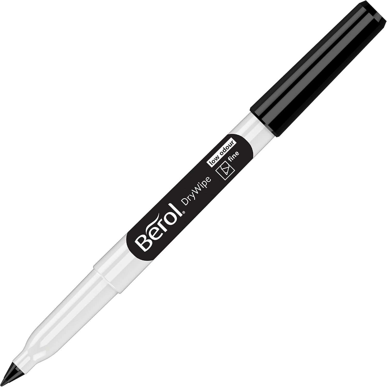Berol Dry Wipe Whiteboard Marker Pens | Fine Tip | Black Low-Odour Ink | 12 Dry Erase Markers