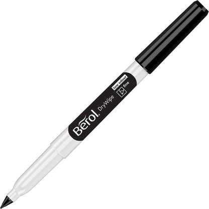 Berol Dry Wipe Whiteboard Marker Pens | Fine Tip | Black Low-Odour Ink | 12 Dry Erase Markers