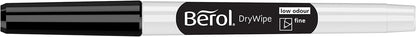 Berol Dry Wipe Whiteboard Marker Pens | Fine Tip | Black Low-Odour Ink | 12 Dry Erase Markers