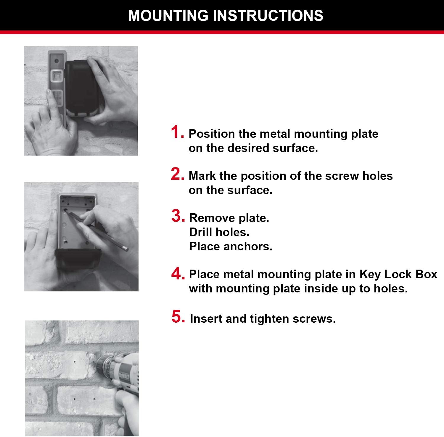 MASTER LOCK Wall Mounted Light Up Dial Key Safe, Medium 72 x 126 x 52 mm, Outdoor, Mounting Kit, for Home Office Industries Vehicles