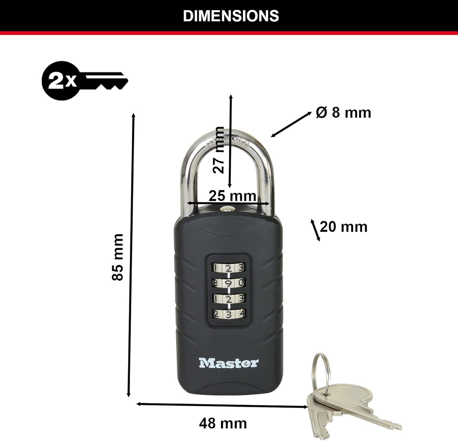 Master Lock Comb Padl + Override Key