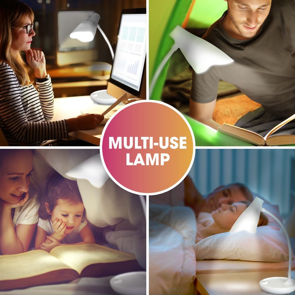 Unilux, Lámpara de Escritorio LED Ukky, Brazo Flexible Giratorio 360 °, Color Blanco